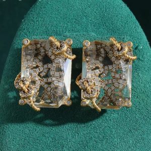 KEQIU FM556 Vintage Square Crystal Earrings For Women Retro Geometric Gemstone Drop Earrings