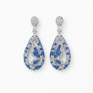 KEQIU Luxury Pave Blue Crystal Butterfly Teardrop Statement Drop Earrings G2245E