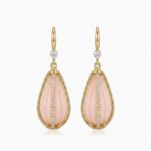 KEQIU Gold Pink Teardrop Crystal Drop Dangle Earrings G2237E