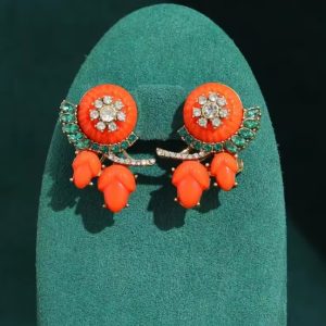 KEQIU Luxury Retro Contrast Orange Tulip Flower Drop Earrings Multi Layer Green Crystal Rhinestone Antique Metal Vintage Gift Jewelry For Her