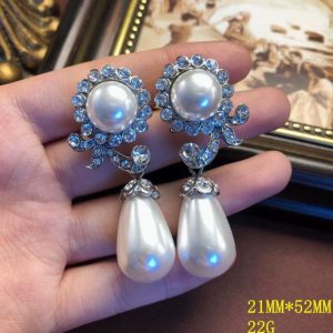 KEQIU Vintage Baroque Floral Rhinestone Teardrop Pearl Drop Earrings Silver Tone Scroll Crystal Round Pearl Dangle Earrings Luxury Wedding Bridal Statement Jewelry For Women
