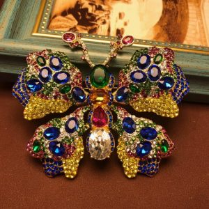 KEQIU Large Multi Gemstone Rhinestone Butterfly Brooch Luxury Colorful Crystal Insect Statement Pin Vintage Costume Jewelry for Women