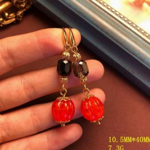 KEQIU Vintage Orange Pumpkin Glass Bead Dangle Earrings Gold Hook Smoky Crystal Long Drop Statement Retro Costume Earrings for Women HE157
