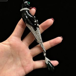 KEQIU Victorian Vintage Large Royal Blue Crystal Tassel Brooch Silver Filigree Rhinestone Dangling Statement Pin Retro Antique Costume Jewelry for Women