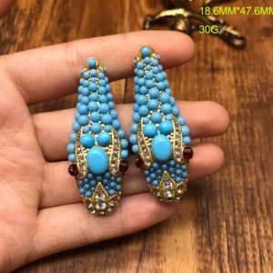 KEQIU Vintage Turquoise Bead Long Drop Earrings, Antique Gold Red Rhinestone Crystal Statement Earrings, Retro Bohemian Costume Jewelry for Women Party