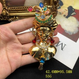 KEQIU Vintage Multi Color Crystal Woman Portrait Brooch Gold Tone Turban Lady Bust Dangle Tassel Pin Antique Statement Costume Jewelry for Women