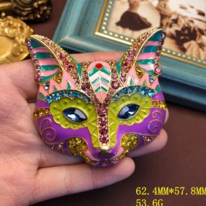 KEQIU Statement Fox Brooch - Multicolor Enamel & Crystal Gold Tone Animal Pin, Bold Vintage Style Jewelry OM969