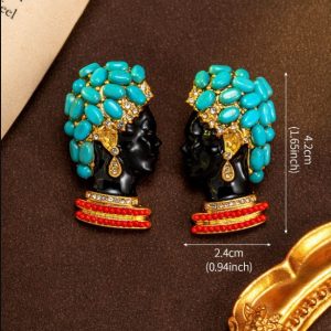 KEQIU Vintage Egyptian Queen Statement Earrings, Black Enamel Faux Turquoise & Red Bead Pharaoh Dangle Earrings, Retro Tribal Exotic Costume Jewelry