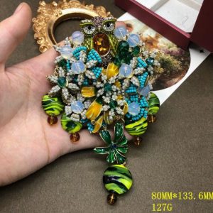 Vintage Large Owl Statement Brooch, Ornate Multi-color Beaded Rhinestone Enamel Heavy Dangle Pin, Retro Bohemian Exotic Costume Jewelry  >